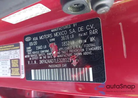 2020 Kia Rio S from USA, damaged, VIN 3KPA24AD7LE328129